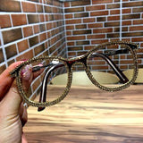 Rhinestone Decoration Vintage Clear Lens Square Eyeglasses