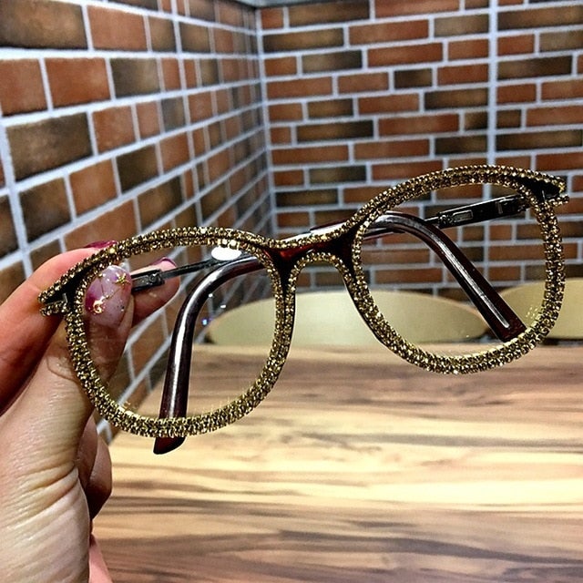 Rhinestone Decoration Vintage Clear Lens Square Eyeglasses