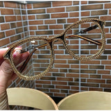Rhinestone Decoration Vintage Clear Lens Square Eyeglasses