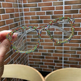 Rhinestone Decoration Vintage Clear Lens Square Eyeglasses