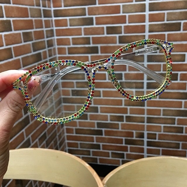 Rhinestone Decoration Vintage Clear Lens Square Eyeglasses