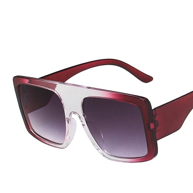 Oversized Curve Frame Flat Top Gradient Lens Mask Sunglasses