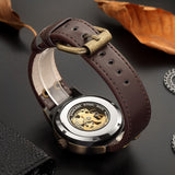 Retro Style Men Automatic Mechanical Watch Skeleton Steampunk Genuine Leather Band Mens Self Winding Wrist Watches