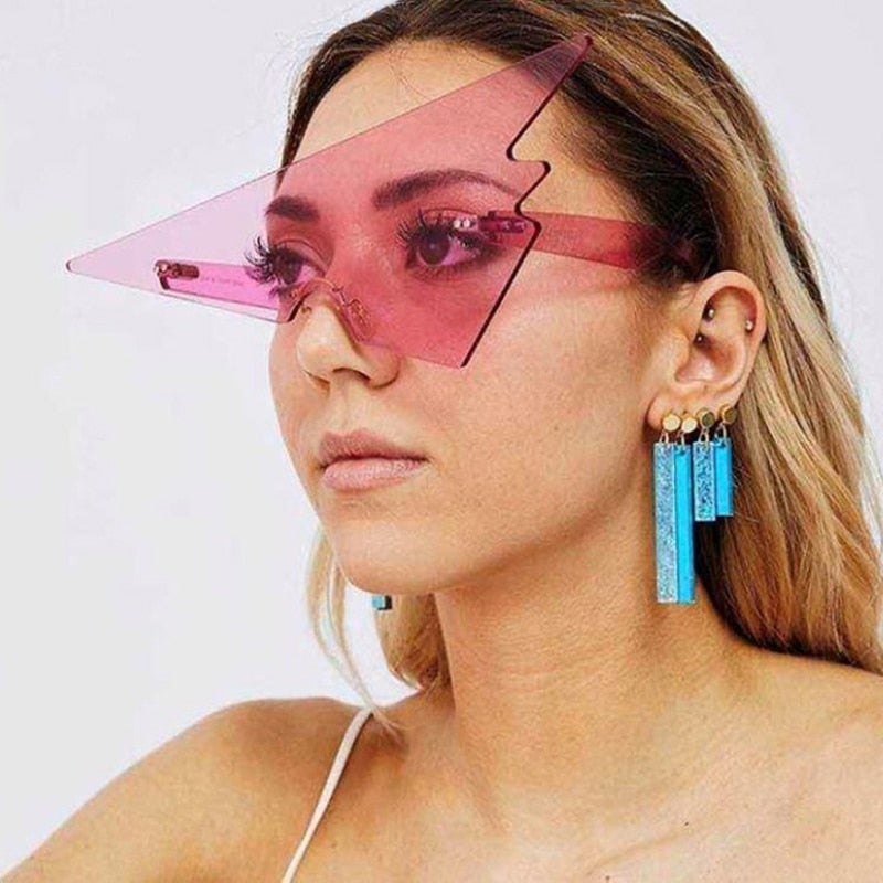 Oversized Vintage Rimless Clear Ocean Lens Triangle Sunglasses