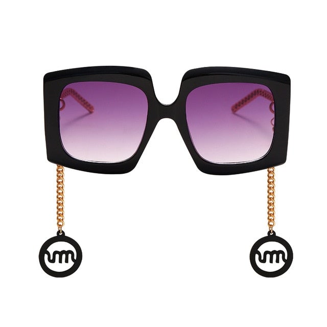 Vintage Big Shade Square Sunglass With Gold Chain