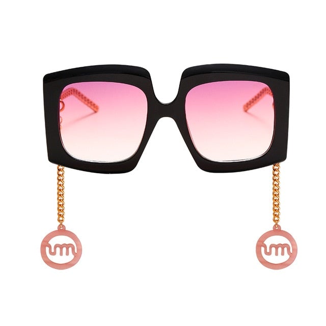 Vintage Big Shade Square Sunglass With Gold Chain