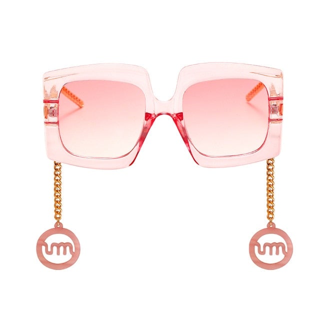 Vintage Big Shade Square Sunglass With Gold Chain