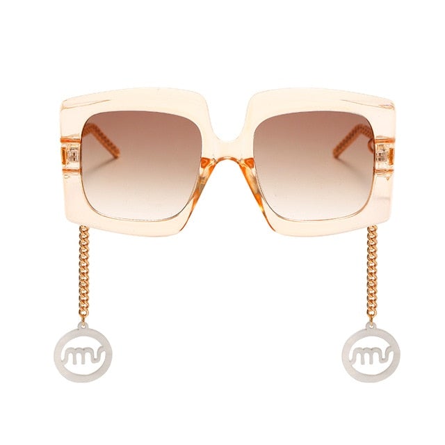 Vintage Big Shade Square Sunglass With Gold Chain
