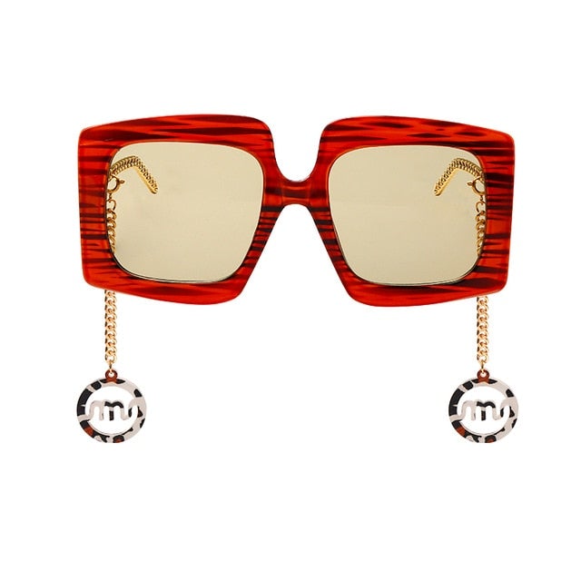 Vintage Big Shade Square Sunglass With Gold Chain
