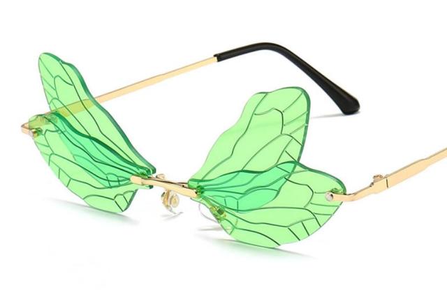 Steampunk Dragonfly Rimless Retro Sunglasses