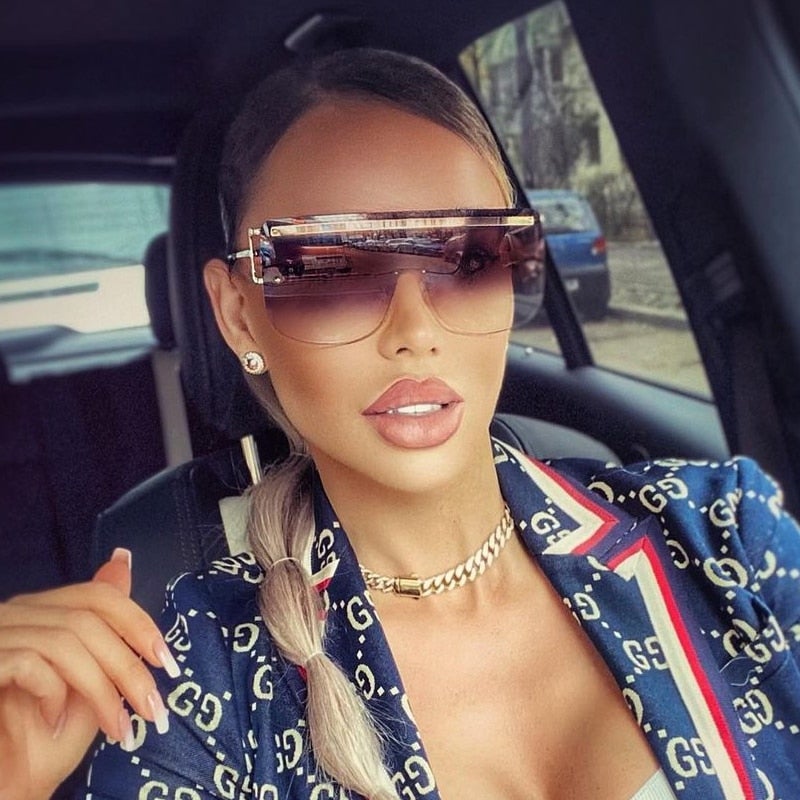 Oversized Rimless Shade Square Sunglass