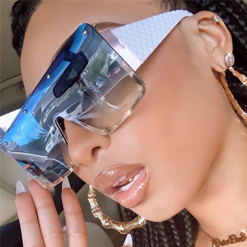 Vintage Luxury Design Oversized Metal Square Sunglasses