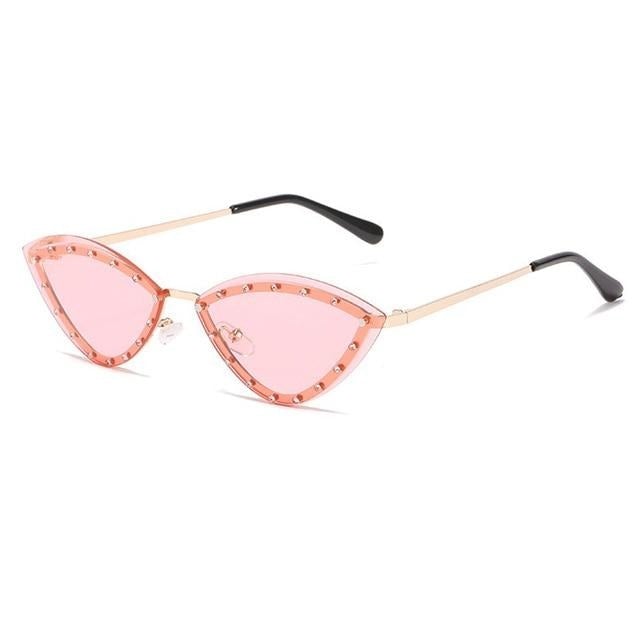 Rimless Triangle With Crystal Cat Eye Sunglasses