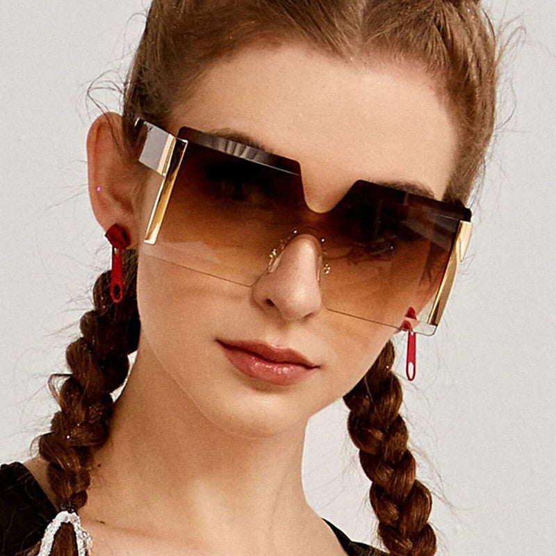 Rimless Flat Top Oversized Square Sunglasses