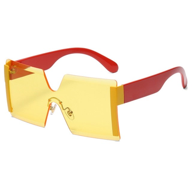 Rimless Flat Top Oversized Square Sunglasses