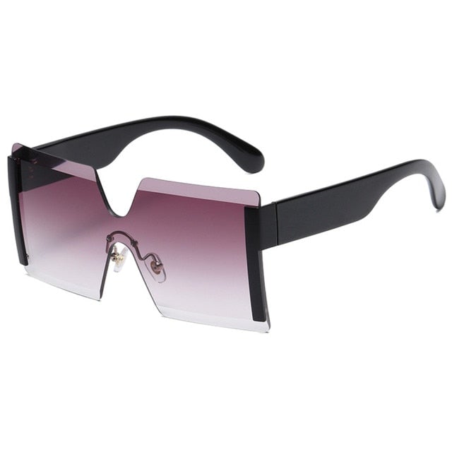 Rimless Flat Top Oversized Square Sunglasses