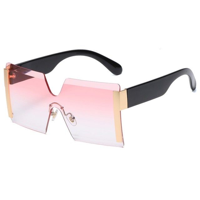 Rimless Flat Top Oversized Square Sunglasses