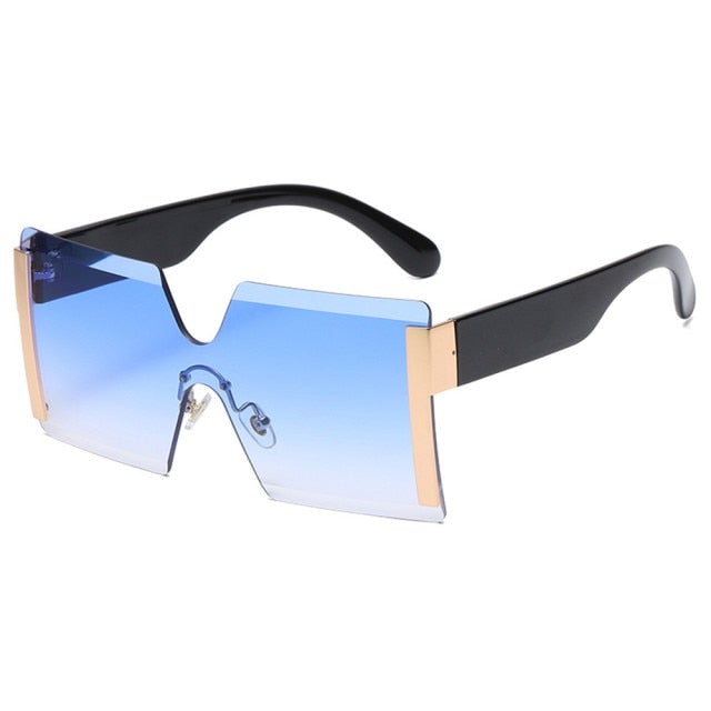 Rimless Flat Top Oversized Square Sunglasses
