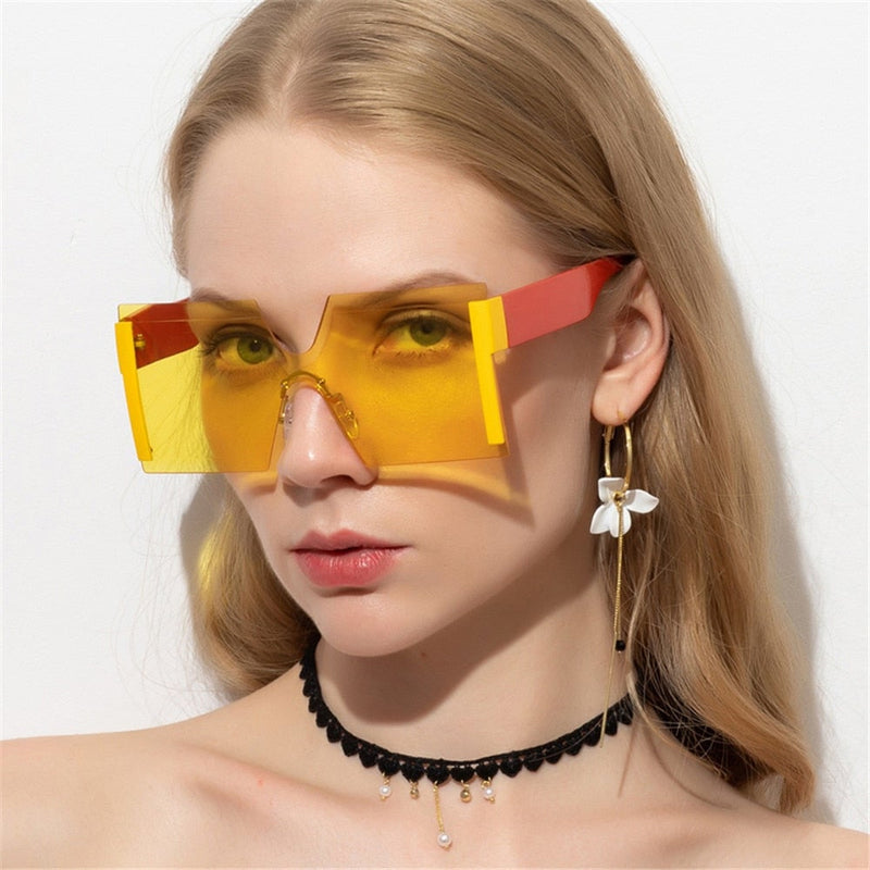 Rimless Flat Top Oversized Square Sunglasses