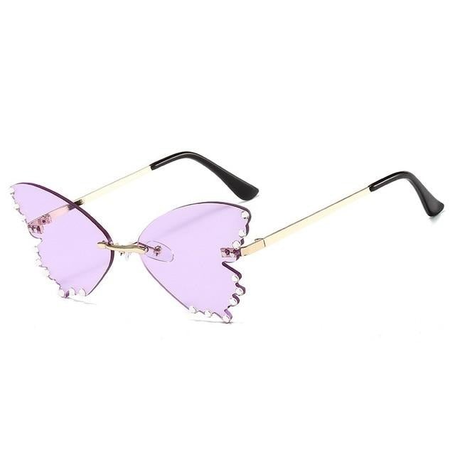 Rimless Crystal Butterfly Cat Eye Sunglasses