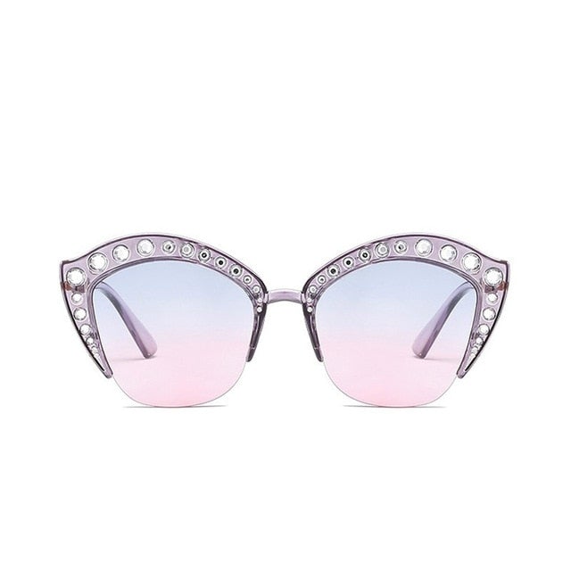 Shades Mirror Rhinestone Coating Gafas Cat Eye Sunglasses
