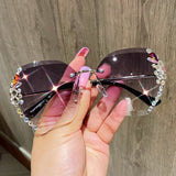Vintage Rimless Rhinestone Retro Sunglasses