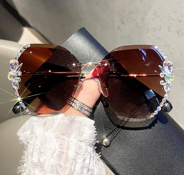 Vintage Rimless Rhinestone Retro Sunglasses