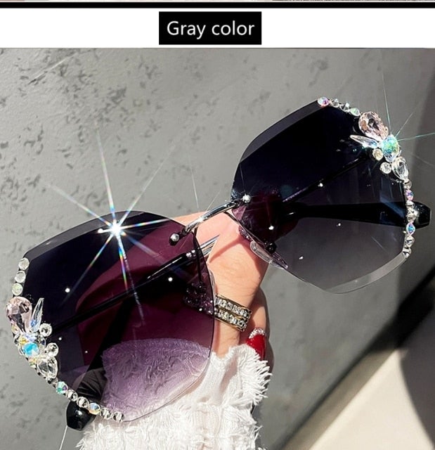 Vintage Rimless Rhinestone Retro Sunglasses