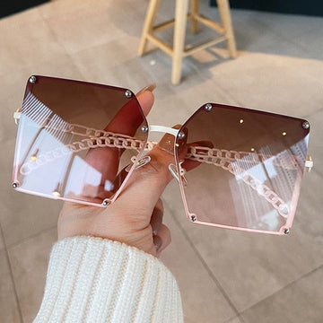 Vintage Alloy Chain Frame Rivet Square Sunglasses