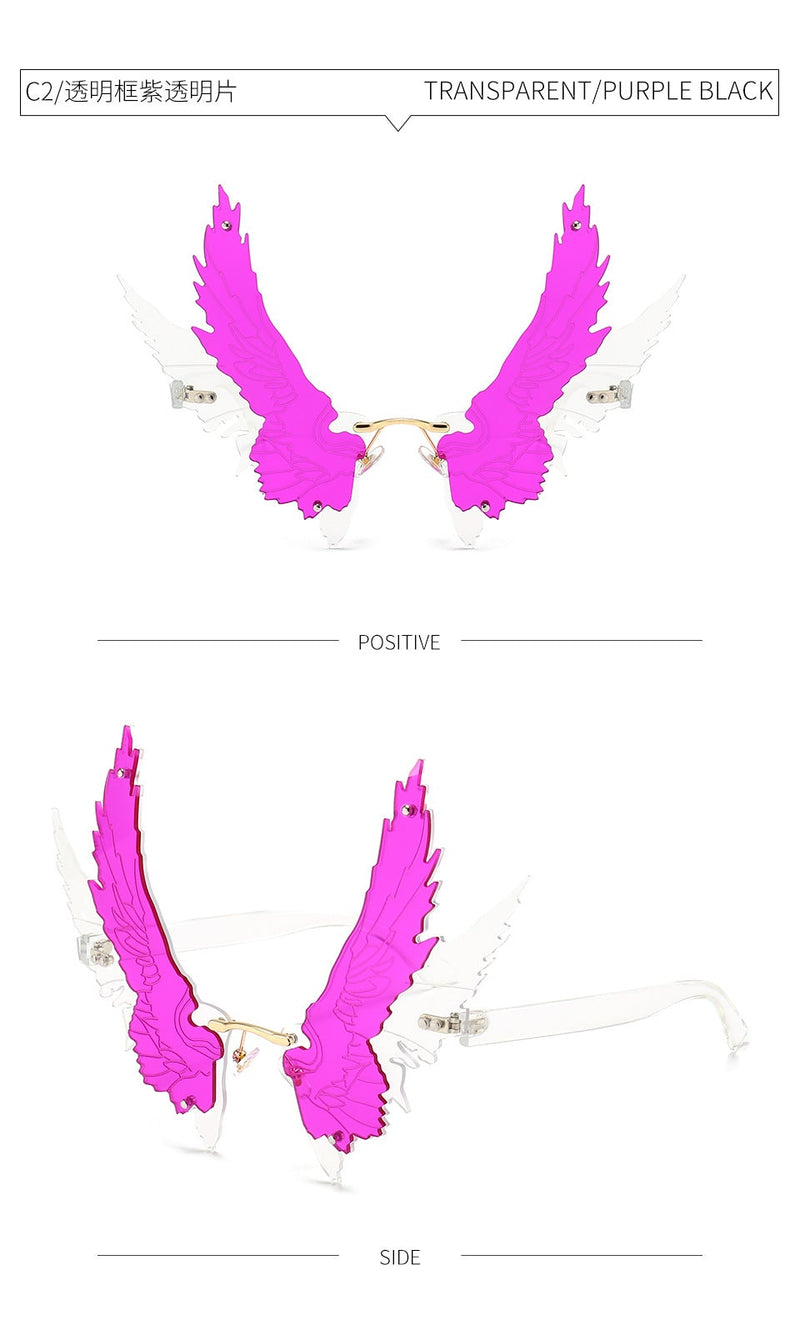 Oversized Rimless Wing Shape Retro Sunglasses