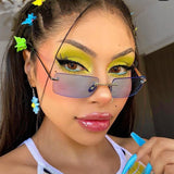 Rimless Vintage Alloy Super Light Gradient Square Sunglass