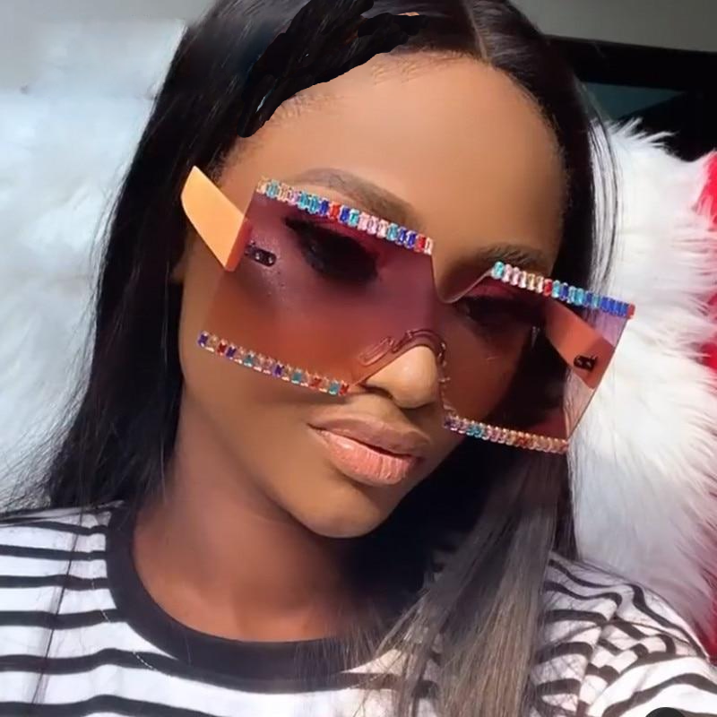 Oversized Rimless Crystal Square Sunglasses