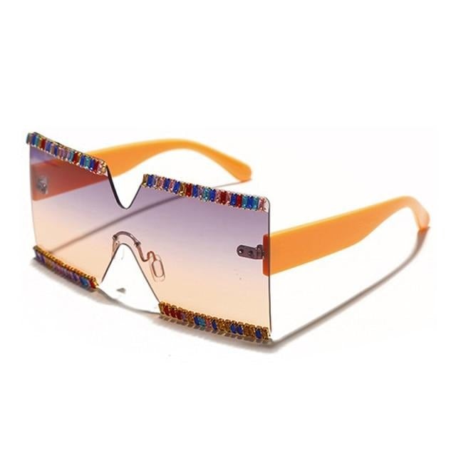 Oversized Rimless Crystal Square Sunglasses