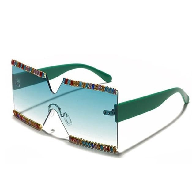 Oversized Rimless Crystal Square Sunglasses
