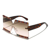 Oversized Rimless Crystal Square Sunglasses