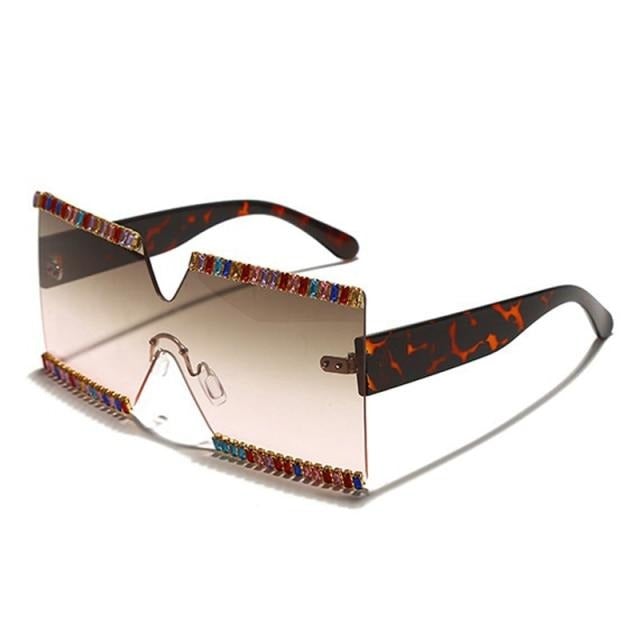 Oversized Rimless Crystal Square Sunglasses