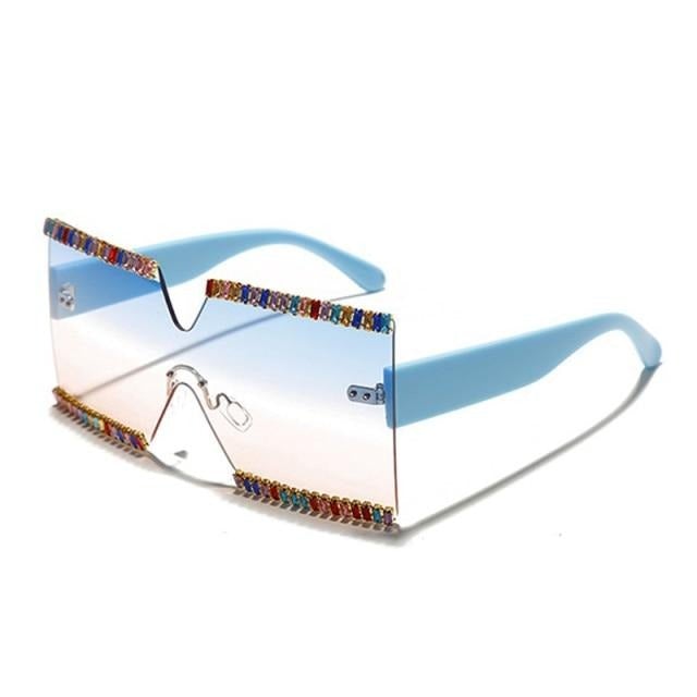 Oversized Rimless Crystal Square Sunglasses