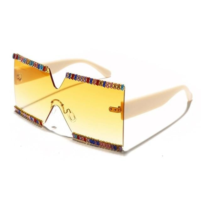 Oversized Rimless Crystal Square Sunglasses