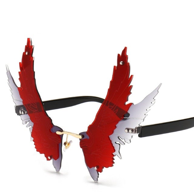Oversized Rimless Wing Shape Retro Sunglasses