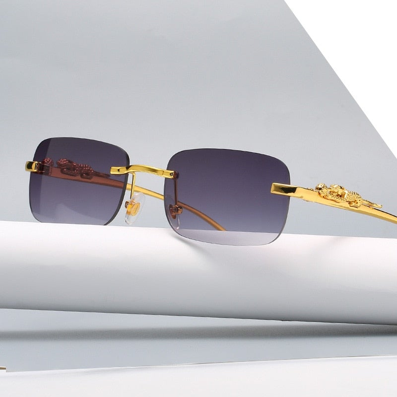 Metal Leopard Rimless Square Sunglasses