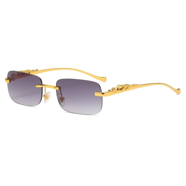 Metal Leopard Rimless Square Sunglasses