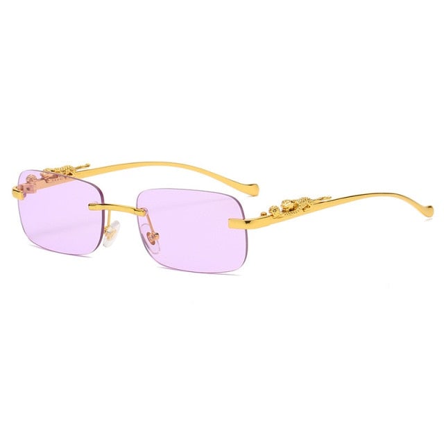 Metal Leopard Rimless Square Sunglasses