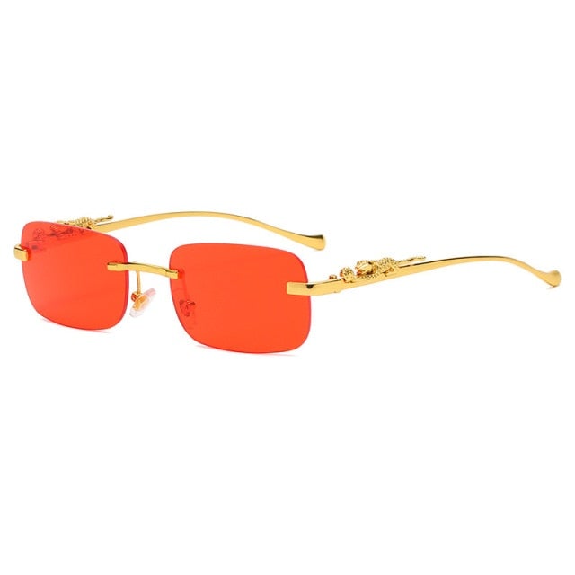 Metal Leopard Rimless Square Sunglasses