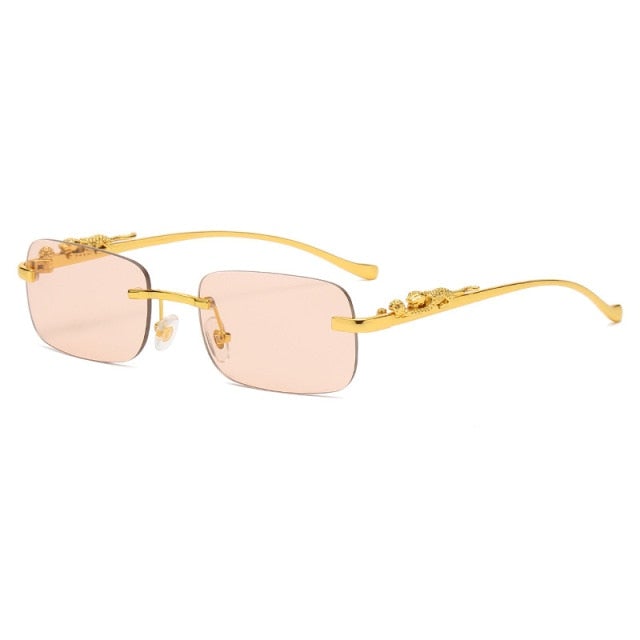 Metal Leopard Rimless Square Sunglasses