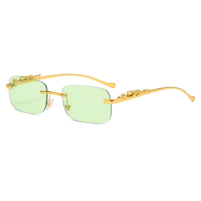 Metal Leopard Rimless Square Sunglasses