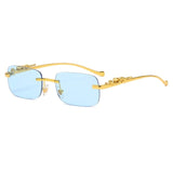 Metal Leopard Rimless Square Sunglasses