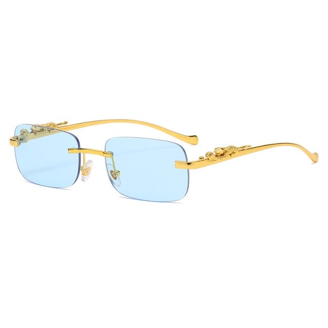 Metal Leopard Rimless Square Sunglasses