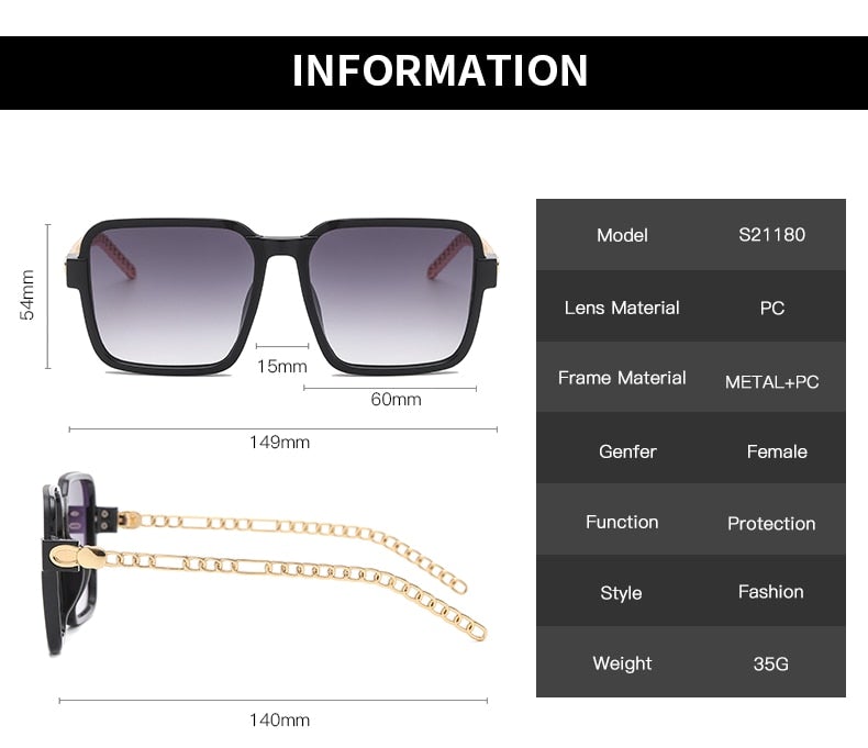 Metal Chain Frame Square Sun Glasses