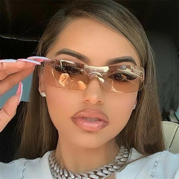 Brown-Tinted Square Rimless Sunglasses