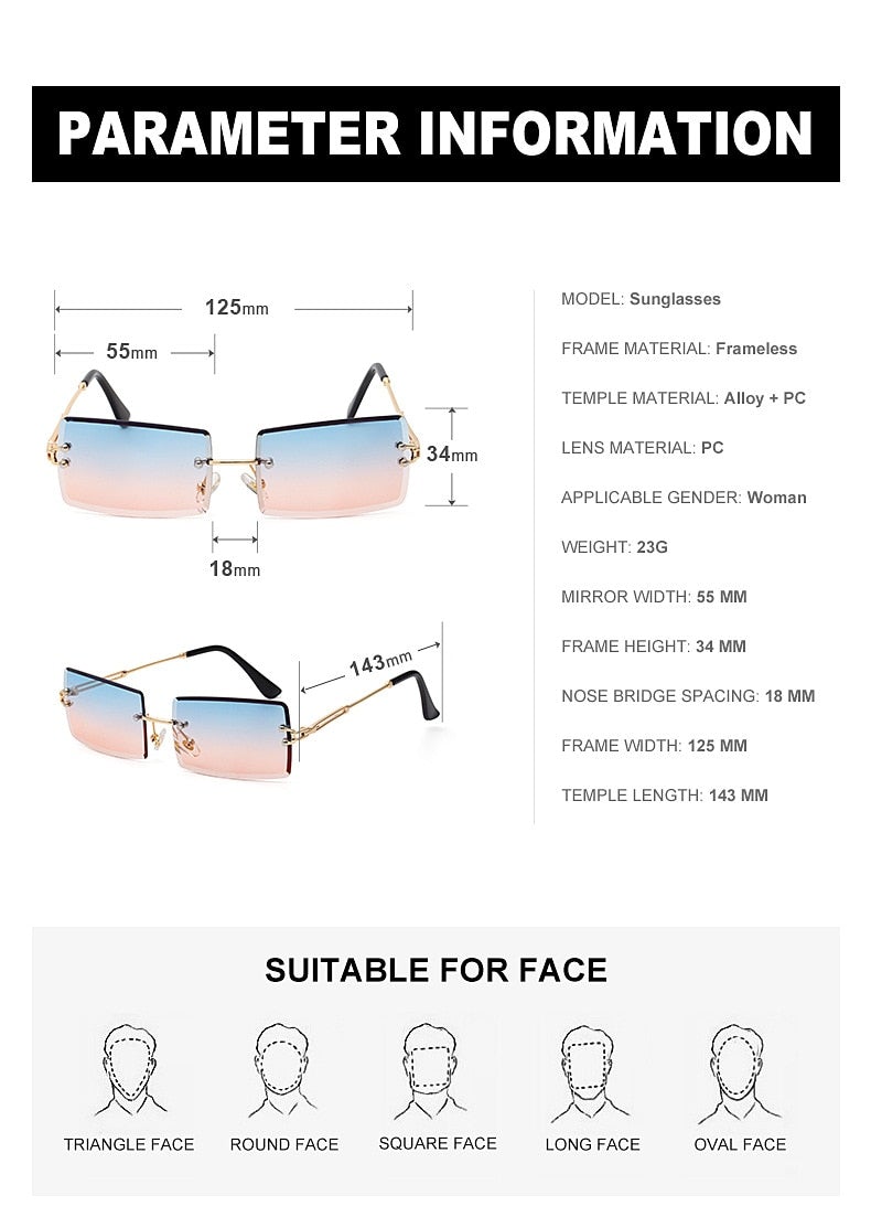 Alloy Frame Rimless Square Sunglasses
